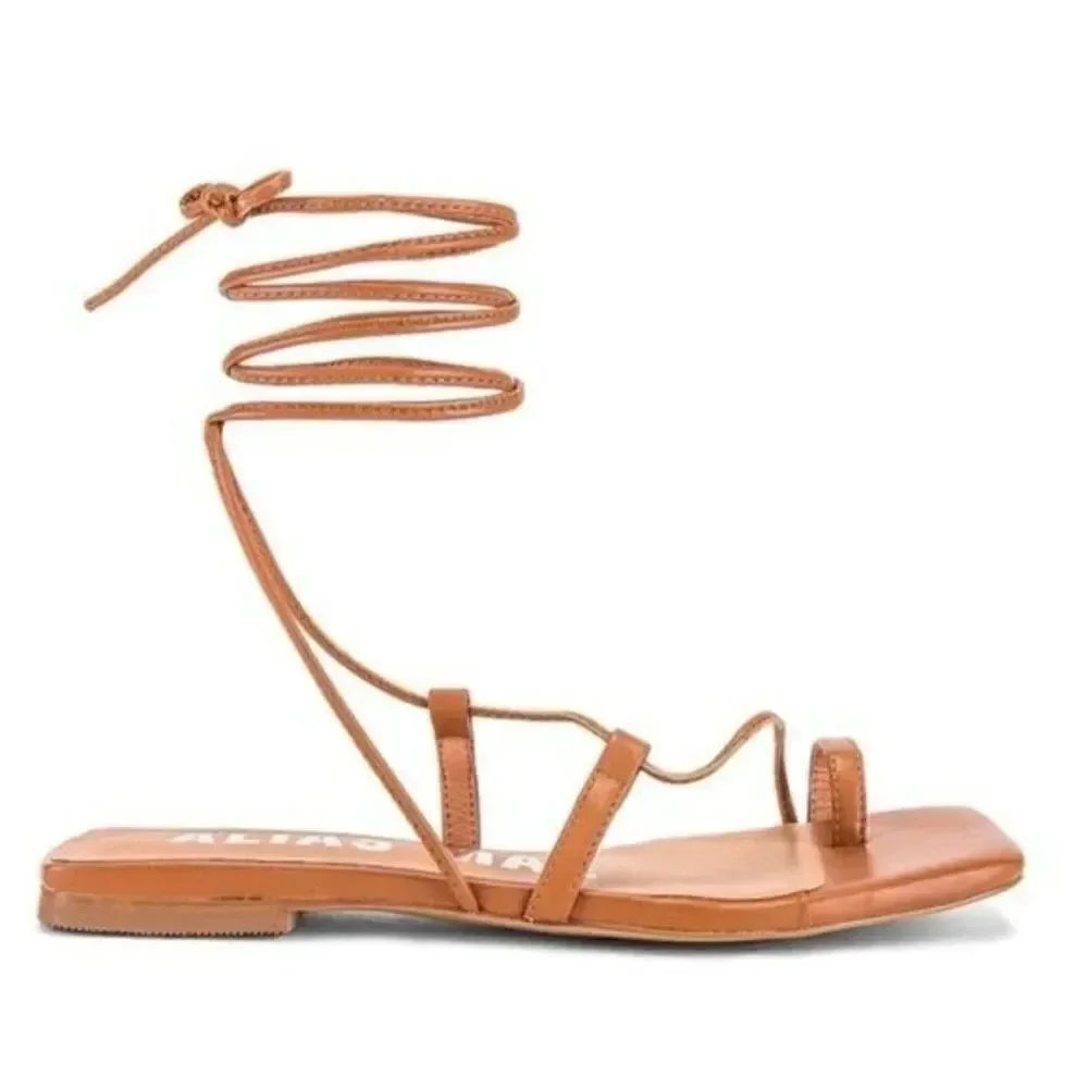 Revolve Alias Mae Anika Strappy Tan leather wrap up sandals EU 38 US 7.5-8 BoxO